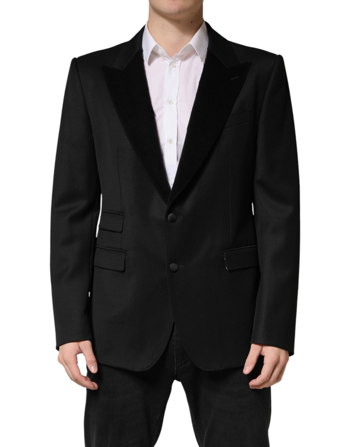 Dolce &amp; Gabbana Blazer noir en laine à simple boutonnage