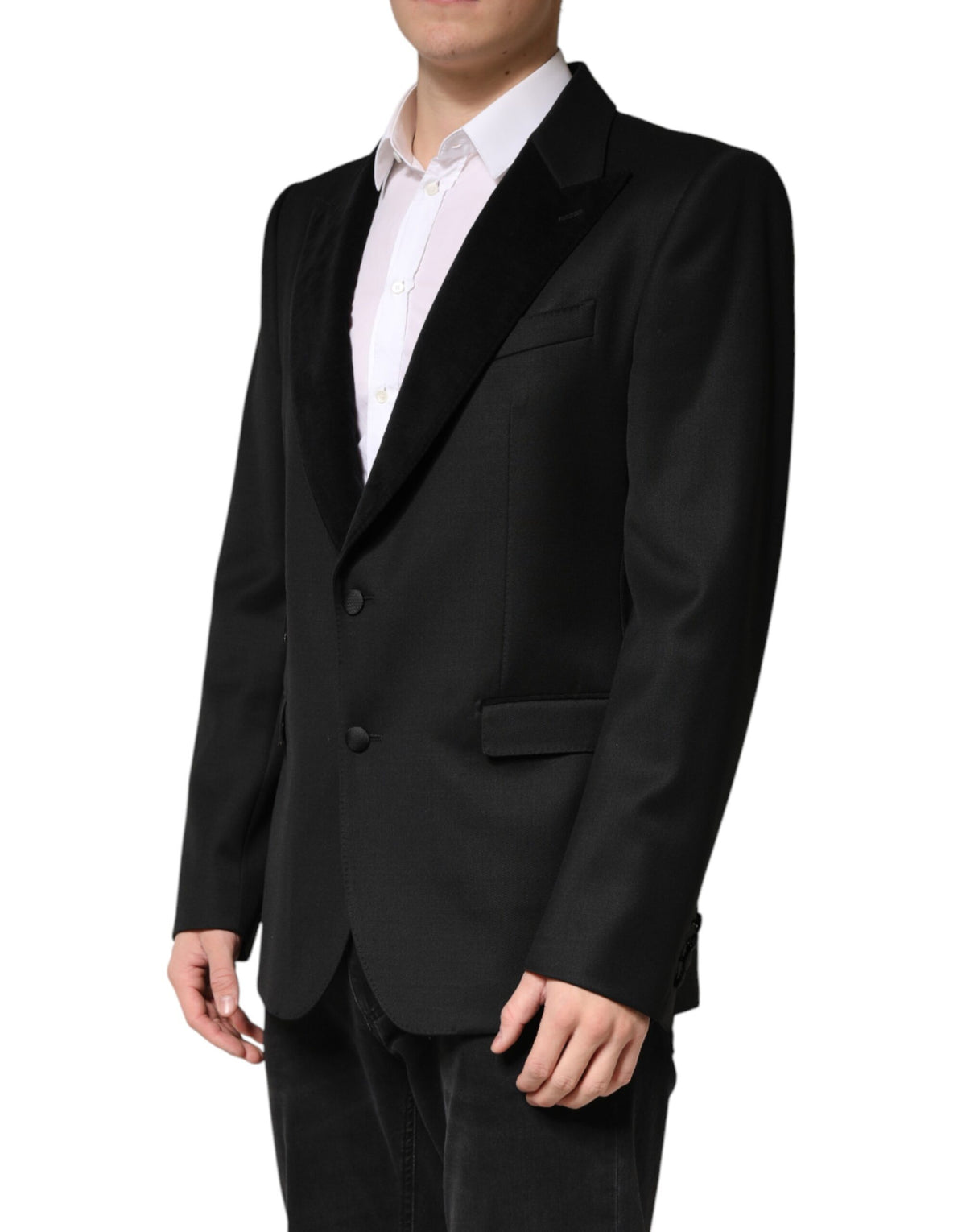 Dolce &amp; Gabbana Blazer noir en laine à simple boutonnage