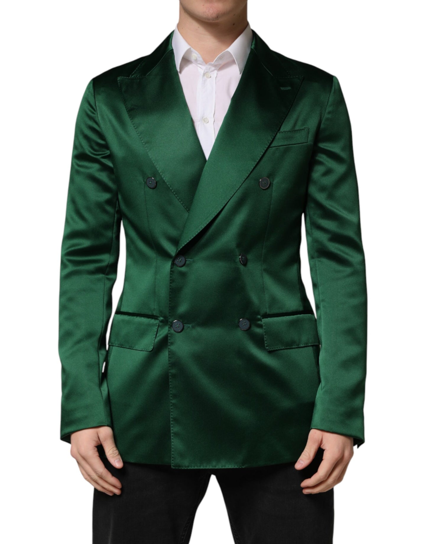 Veste blazer croisée en satin vert Dolce &amp; Gabbana