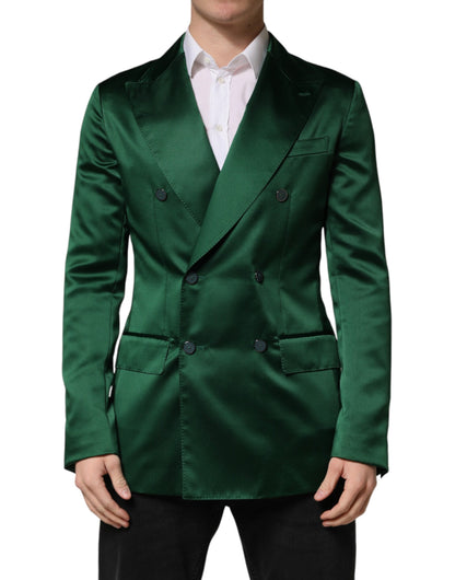Veste blazer croisée en satin vert Dolce &amp; Gabbana