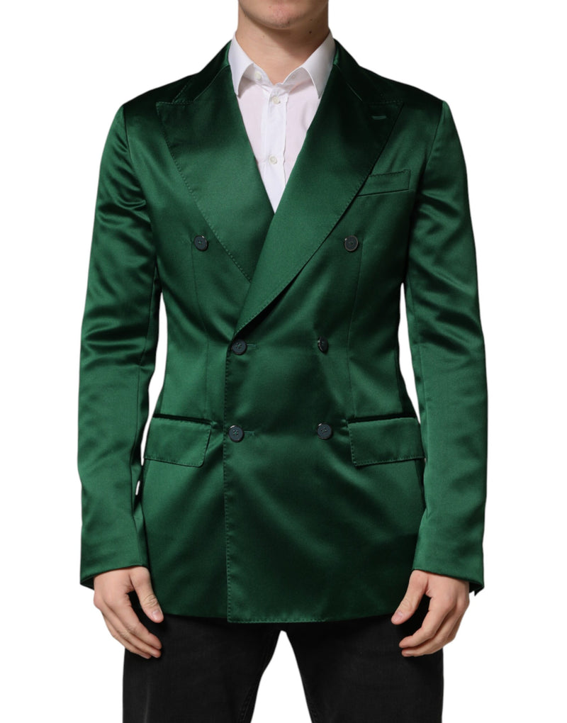 Veste blazer croisée en satin vert Dolce &amp; Gabbana