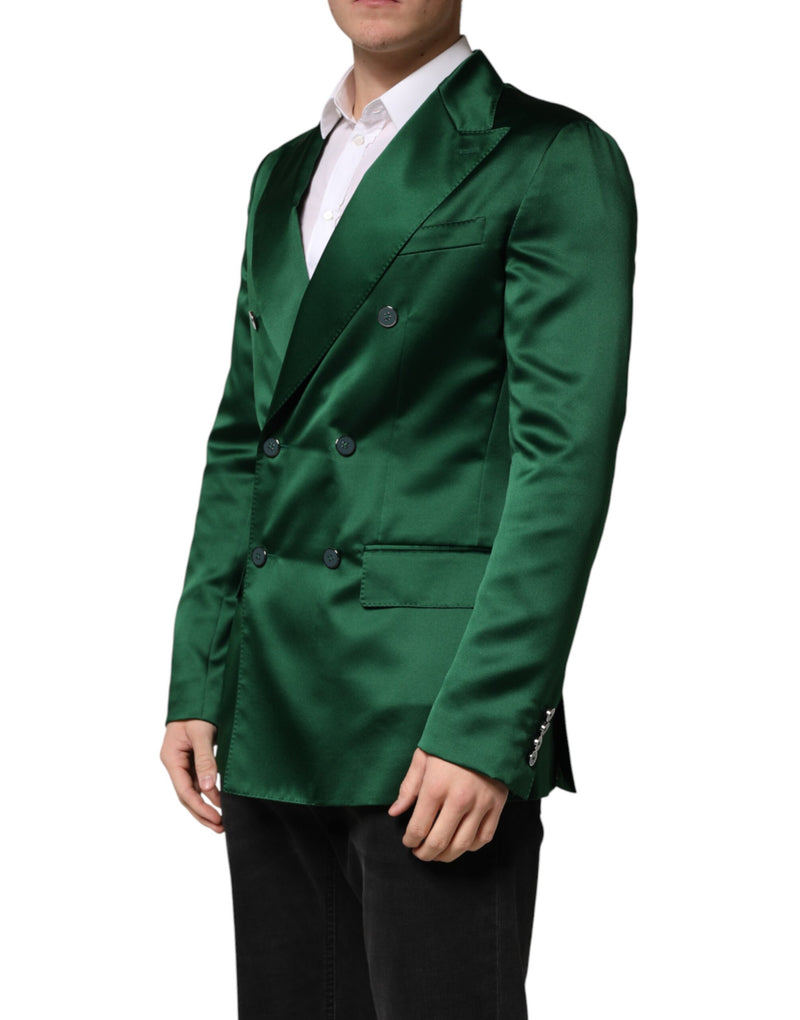 Veste blazer croisée en satin vert Dolce &amp; Gabbana