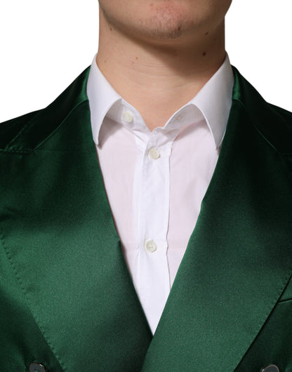 Veste blazer croisée en satin vert Dolce &amp; Gabbana