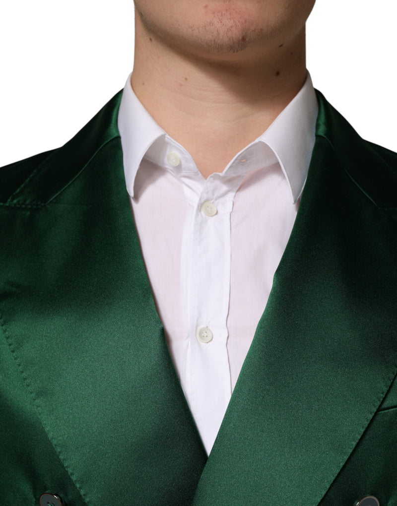 Veste blazer croisée en satin vert Dolce &amp; Gabbana