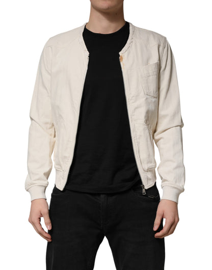 Dolce & Gabbana Off-White Katoenen Volledige Rits Denim Heren Blouson Jas