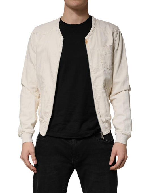Dolce & Gabbana Off-White Katoenen Volledige Rits Denim Heren Blouson Jas