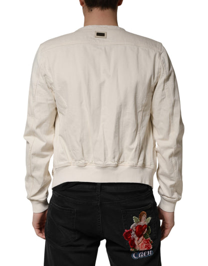 Dolce & Gabbana Off-White Katoenen Volledige Rits Denim Heren Blouson Jas
