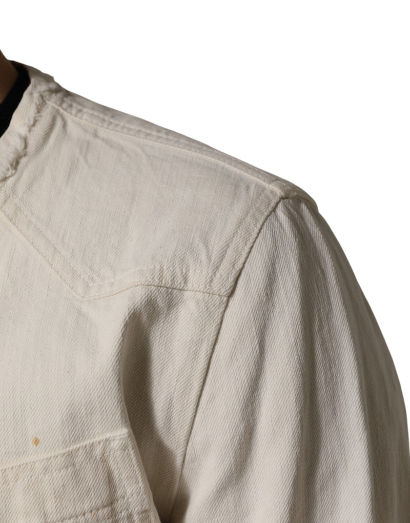 Veste blouson en denim Dolce &amp; Gabbana Off White Cotton à fermeture éclair intégrale pour homme