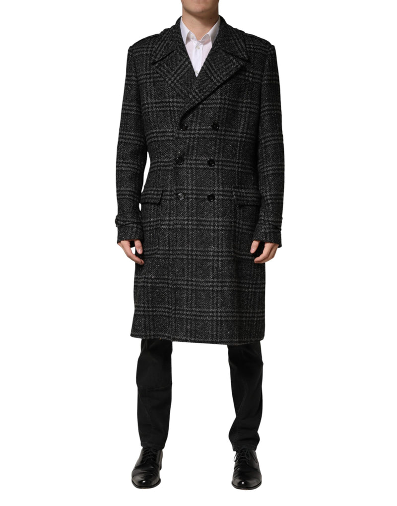 Manteau croisé en laine à carreaux gris Dolce &amp; Gabbana