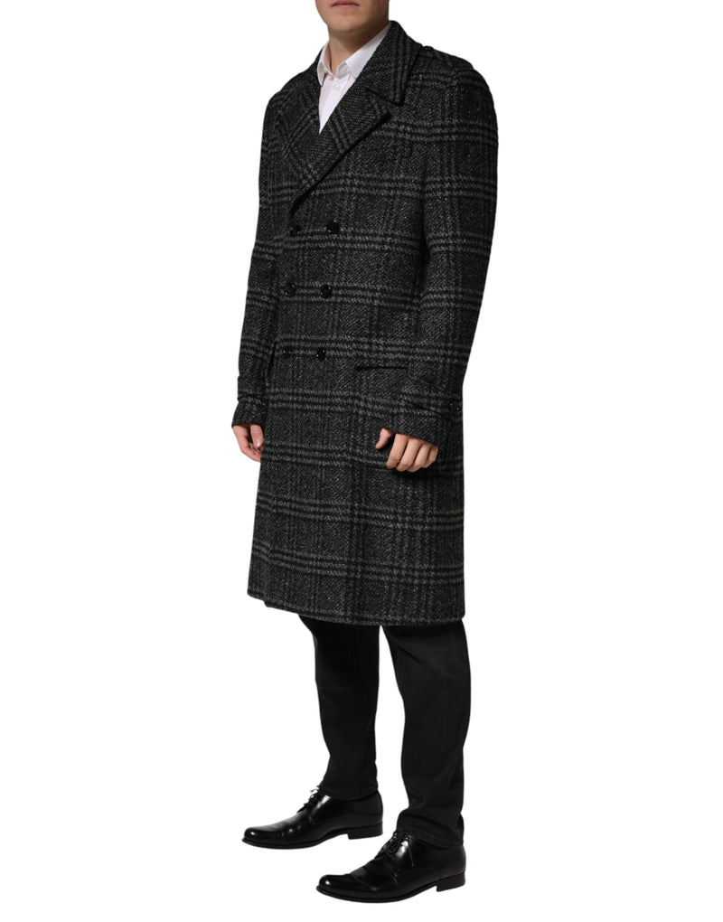 Manteau croisé en laine à carreaux gris Dolce &amp; Gabbana