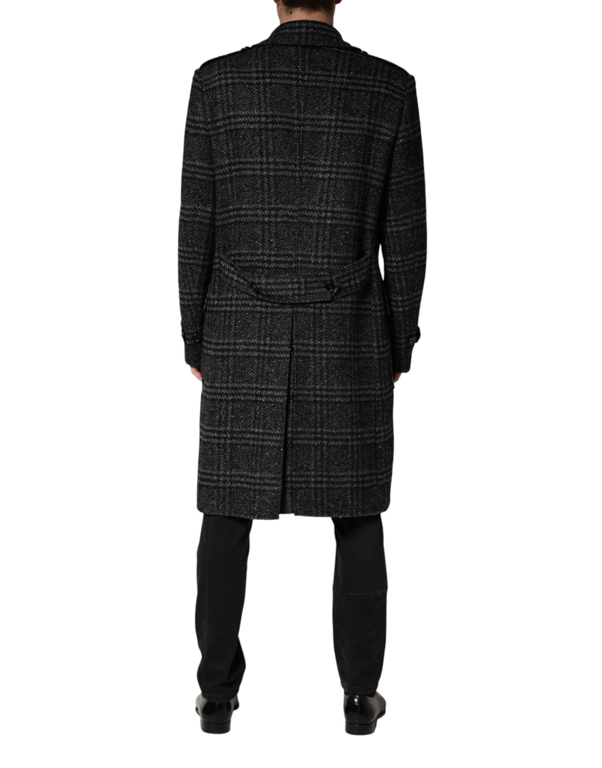 Manteau croisé en laine à carreaux gris Dolce &amp; Gabbana