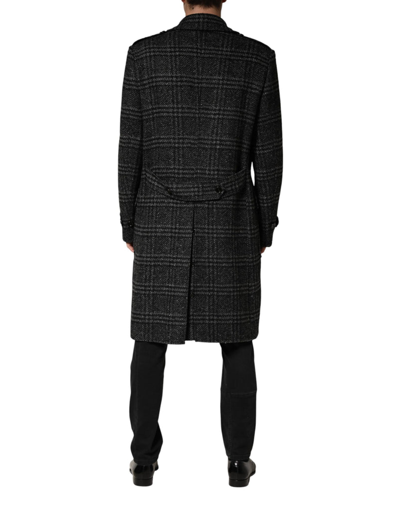 Manteau croisé en laine à carreaux gris Dolce &amp; Gabbana