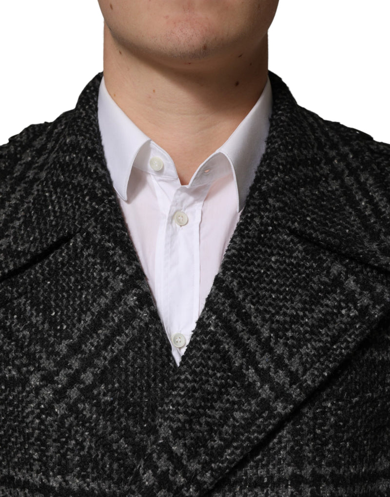 Manteau croisé en laine à carreaux gris Dolce &amp; Gabbana