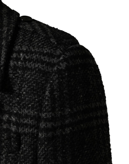 Manteau croisé en laine à carreaux gris Dolce &amp; Gabbana