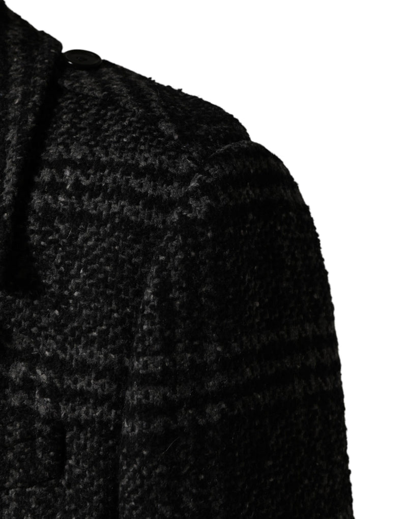Manteau croisé en laine à carreaux gris Dolce &amp; Gabbana