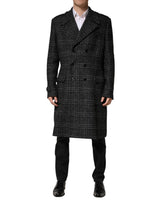 Manteau croisé en laine à carreaux gris Dolce &amp; Gabbana