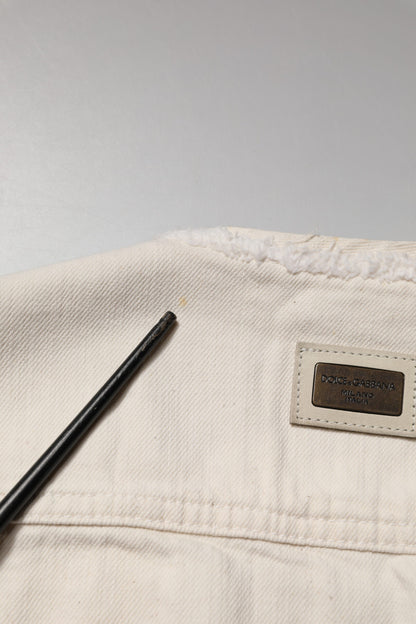 Dolce & Gabbana Off-White Katoenen Volledige Rits Denim Heren Blouson Jas