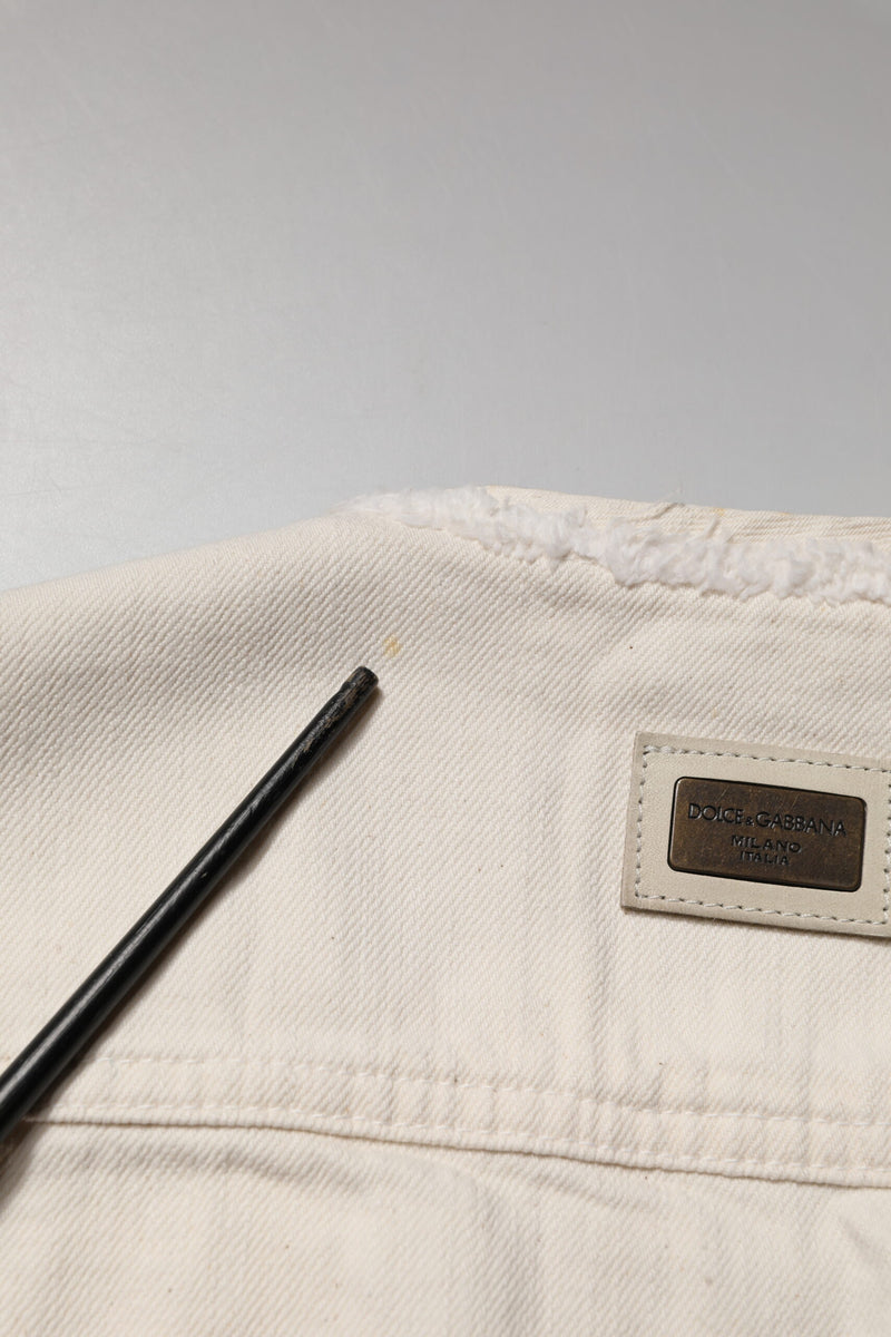 Veste blouson en denim Dolce &amp; Gabbana Off White Cotton à fermeture éclair intégrale pour homme