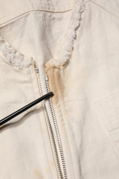 Veste blouson en denim Dolce &amp; Gabbana Off White Cotton à fermeture éclair intégrale pour homme