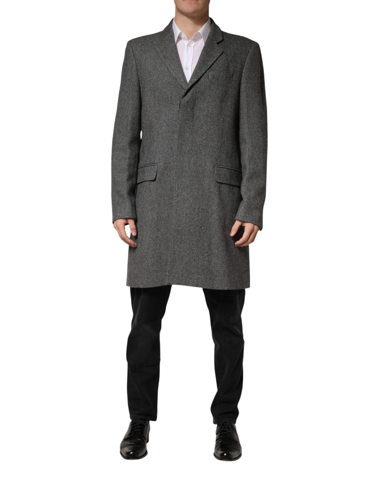 Manteau trench-coat gris à simple boutonnage pour homme Dolce &amp; Gabbana