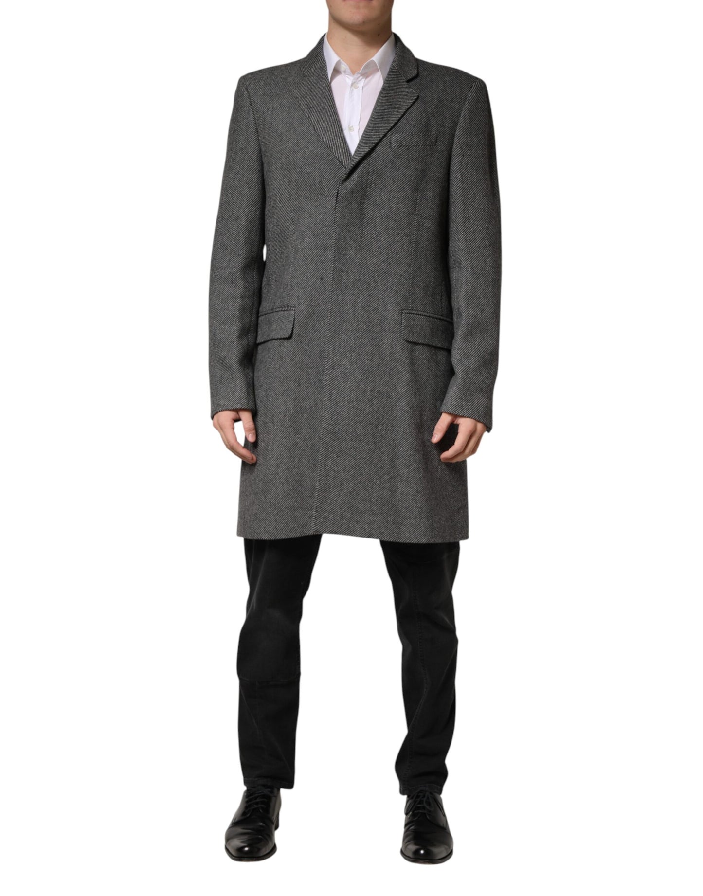 Dolce & Gabbana Grijze Enkele Rij Knopen Heren Trenchcoat Jas