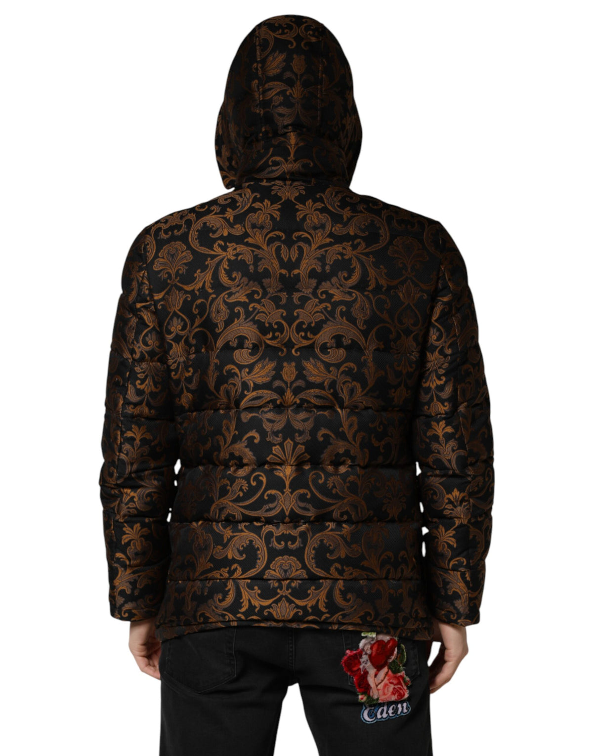 Dolce &amp; Gabbana Veste matelassée à capuche en jacquard noir à fleurs