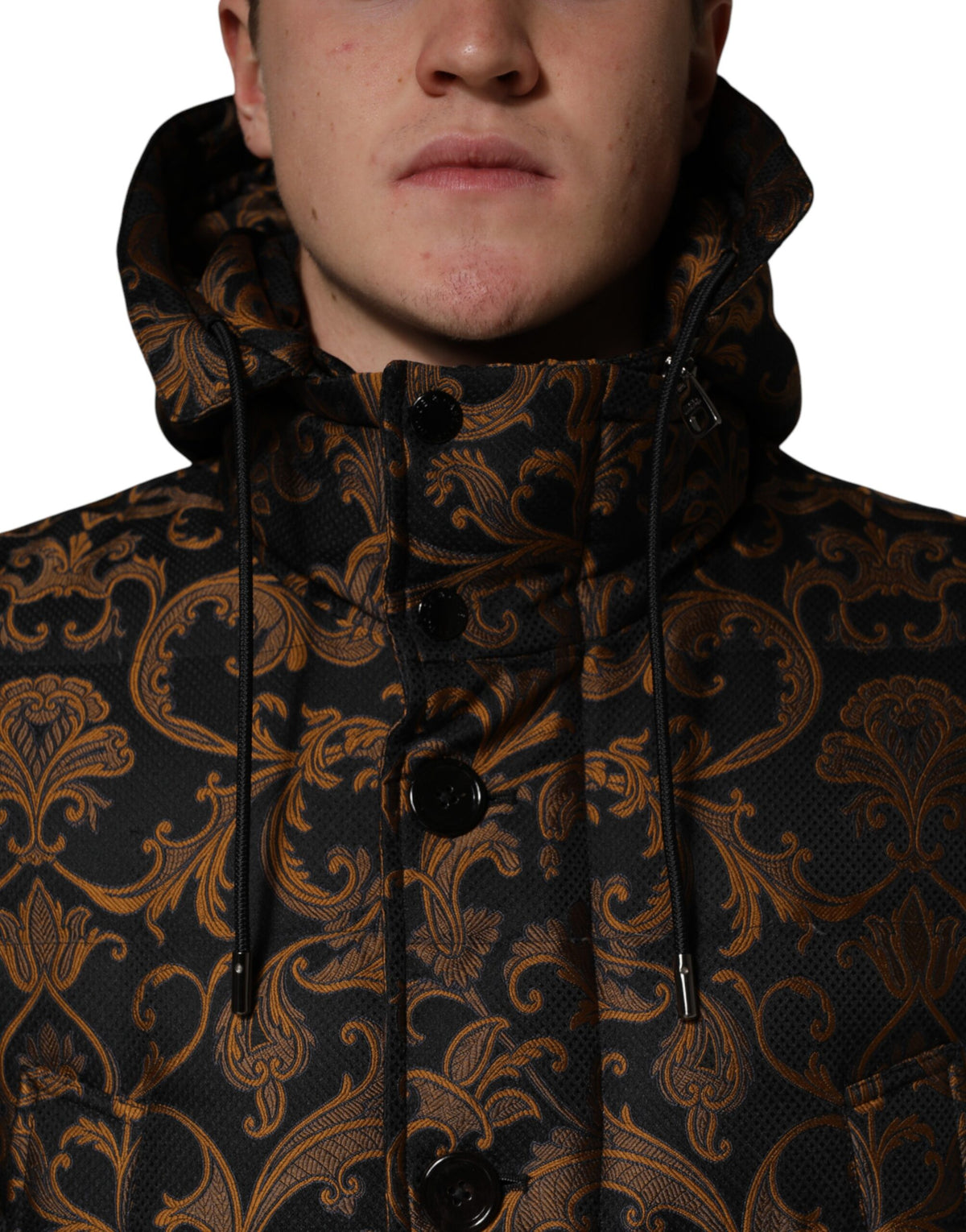 Dolce &amp; Gabbana Veste matelassée à capuche en jacquard noir à fleurs