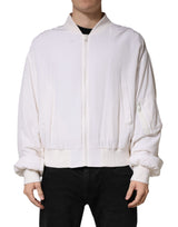 Dolce &amp; Gabbana Veste bomber blanche en soie à fermeture éclair intégrale