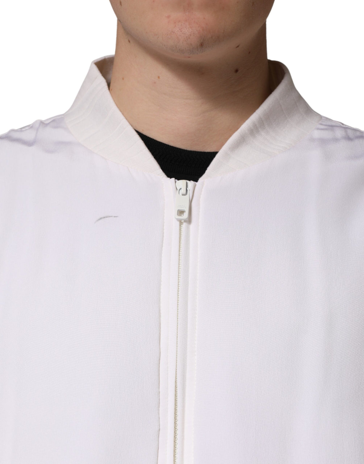 Dolce &amp; Gabbana Veste bomber blanche en soie à fermeture éclair intégrale