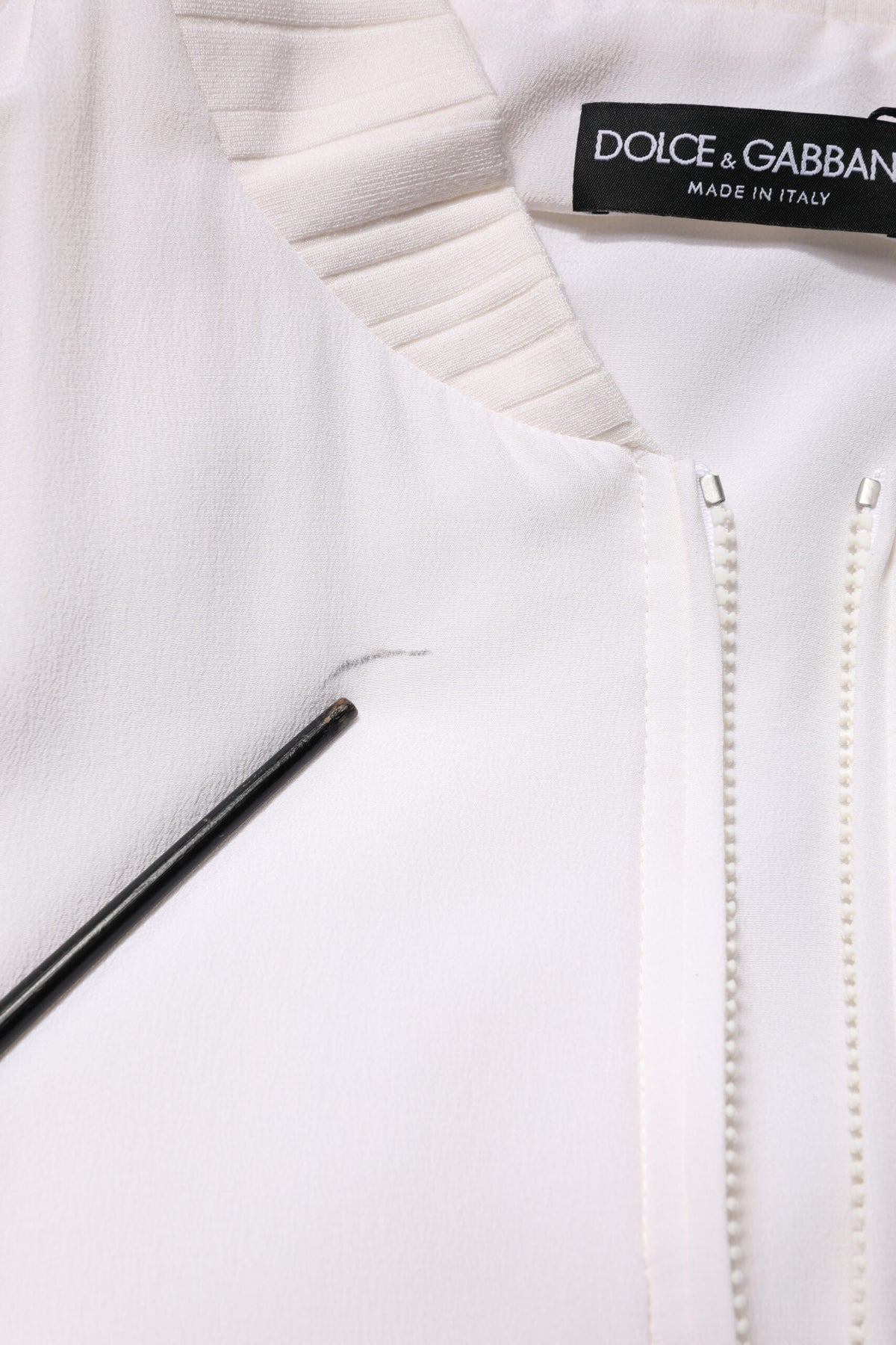 Dolce &amp; Gabbana Veste bomber blanche en soie à fermeture éclair intégrale