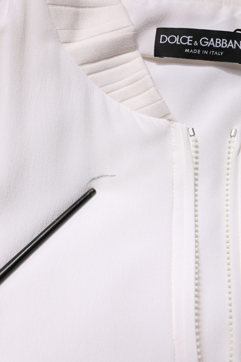 Dolce & Gabbana White Silk Full Zip Bomber Blouson Jacket