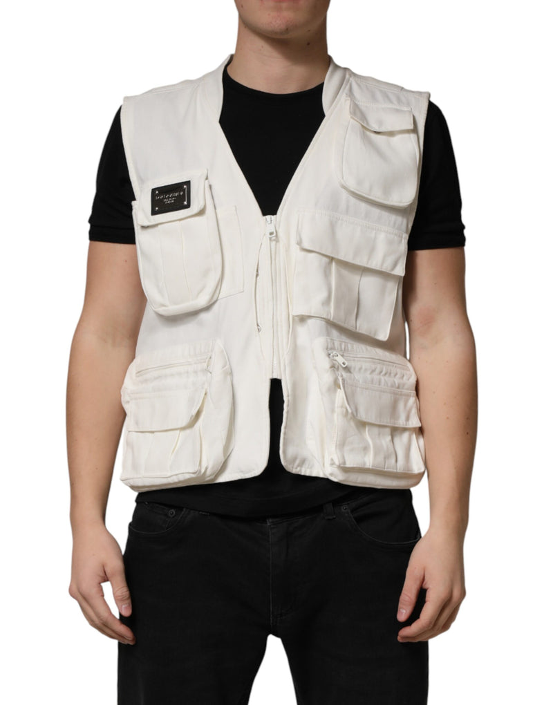 Dolce &amp; Gabbana Veste cargo sans manches en coton blanc pour homme