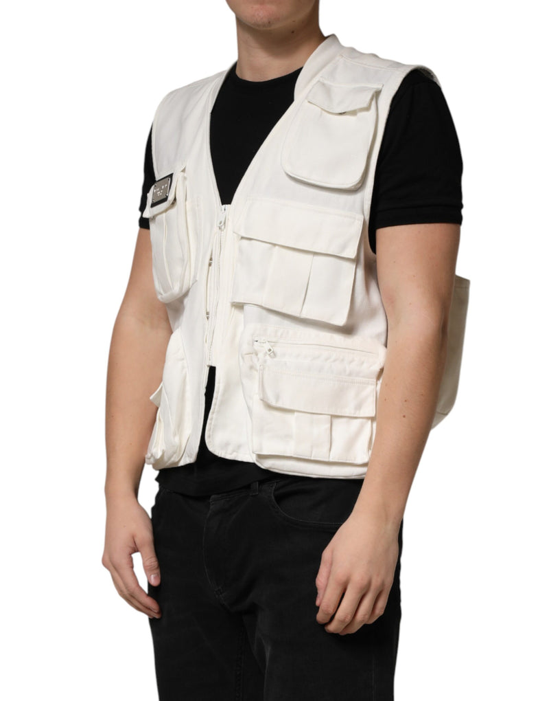 Dolce &amp; Gabbana Veste cargo sans manches en coton blanc pour homme