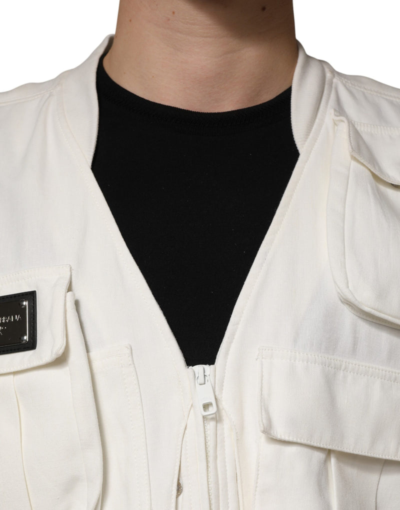 Dolce &amp; Gabbana Veste cargo sans manches en coton blanc pour homme
