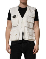Dolce &amp; Gabbana Veste cargo sans manches en coton blanc pour homme