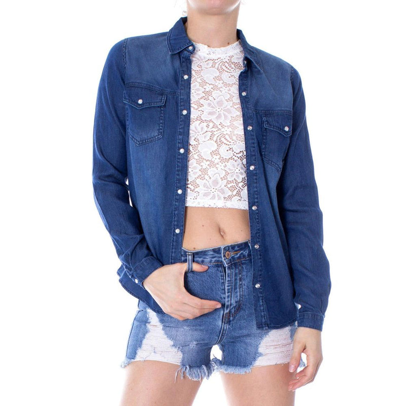 Vila Clothes Chemise en Denim Bleu pour Femmes