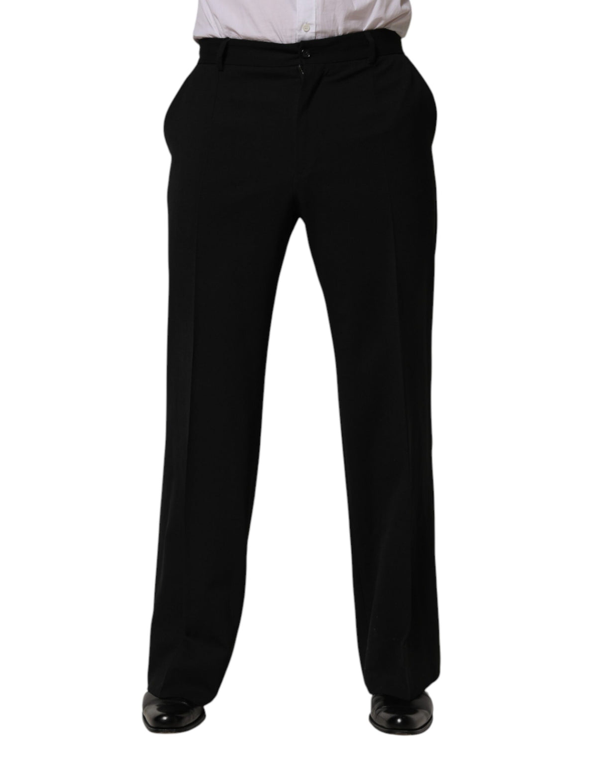 Pantalon habillé droit en laine noire Dolce &amp; Gabbana