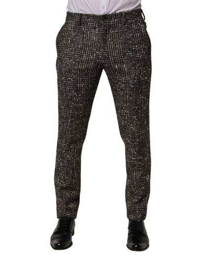 Pantalon taille basse à carreaux en laine marron Dolce &amp; Gabbana