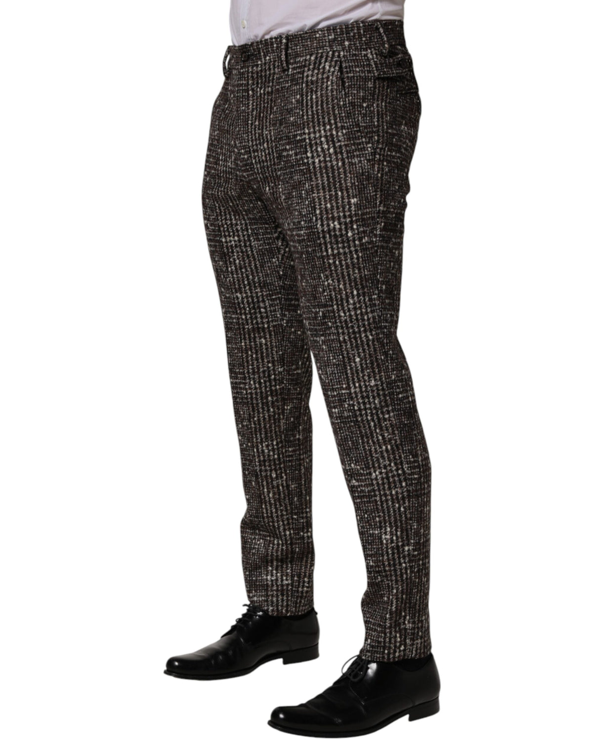 Pantalon taille basse à carreaux en laine marron Dolce &amp; Gabbana