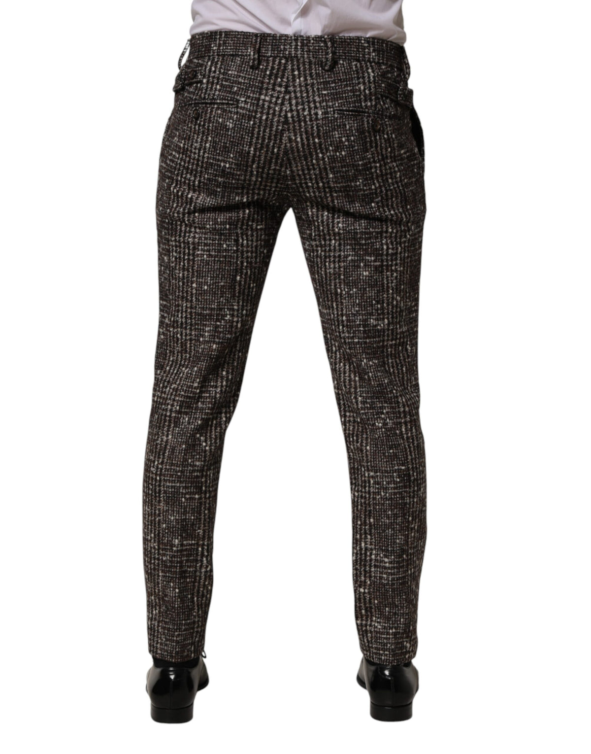 Pantalon taille basse à carreaux en laine marron Dolce &amp; Gabbana
