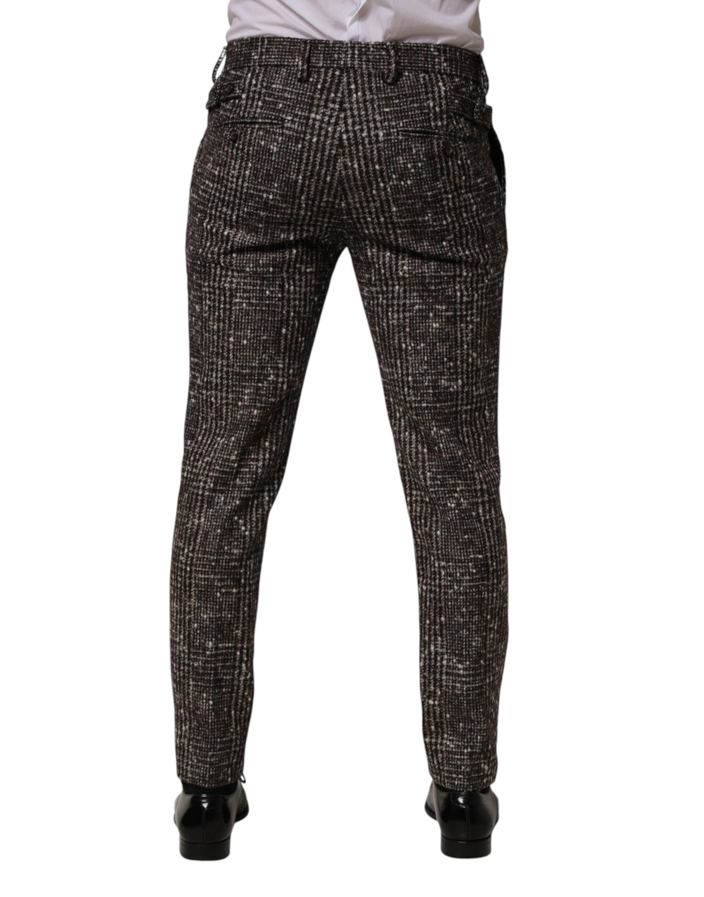 Pantalon taille basse à carreaux en laine marron Dolce &amp; Gabbana
