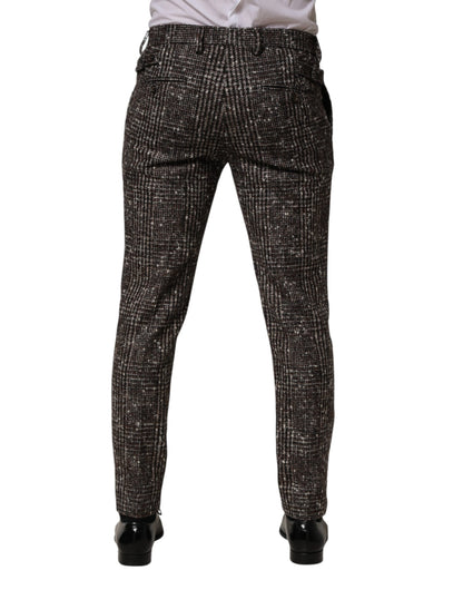 Pantalon taille basse à carreaux en laine marron Dolce &amp; Gabbana