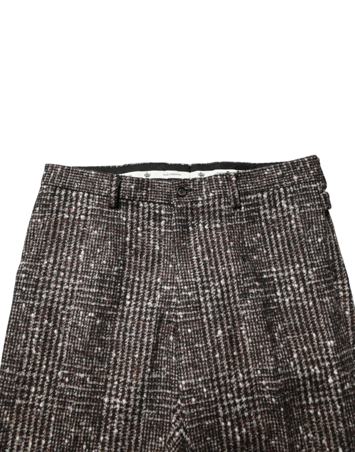 Pantalon taille basse à carreaux en laine marron Dolce &amp; Gabbana