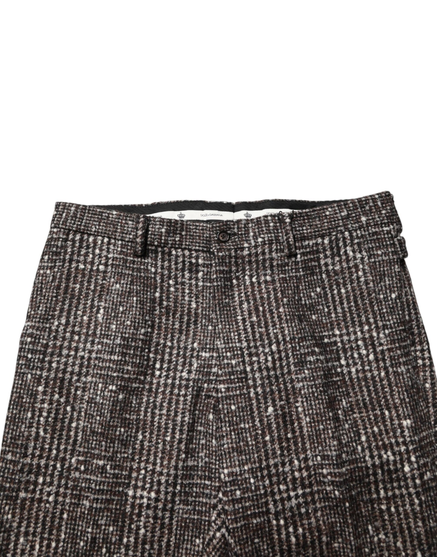 Pantalon taille basse à carreaux en laine marron Dolce &amp; Gabbana
