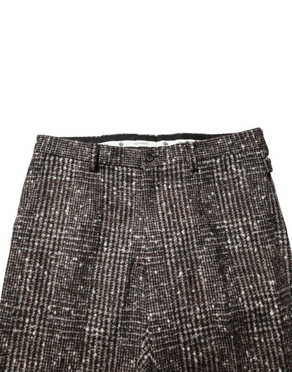 Pantalon taille basse à carreaux en laine marron Dolce &amp; Gabbana