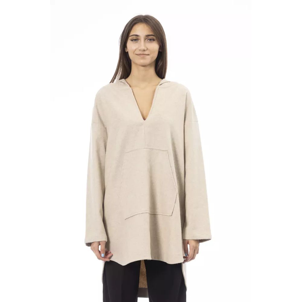 Alpha Studio Beige Wool Sweatshirt with Hood - Elegant Comfort