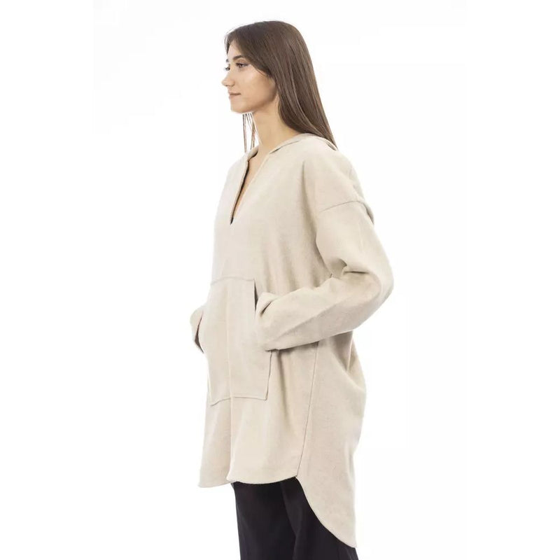 Alpha Studio Beige Wool Sweatshirt with Hood - Timeless Elegance