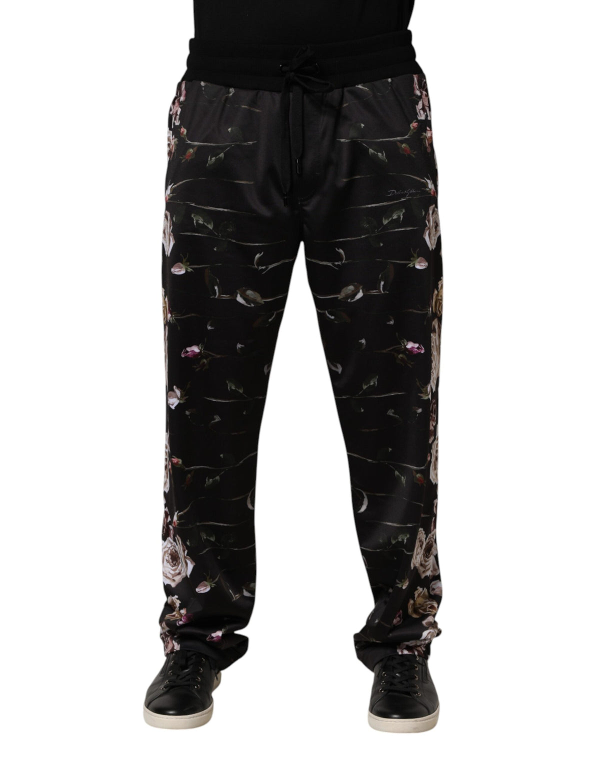 Pantalon chino Dolce &amp; Gabbana noir à fleurs, coupe droite