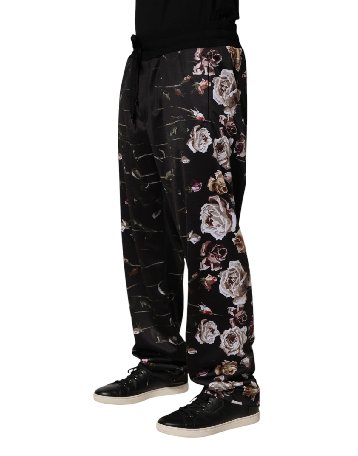 Pantalon chino Dolce &amp; Gabbana noir à fleurs, coupe droite