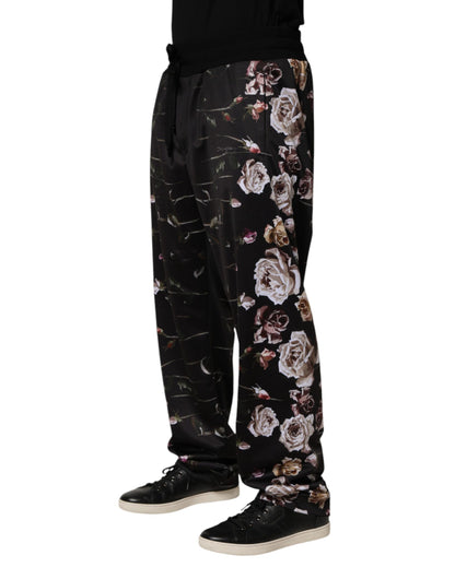Pantalon chino Dolce &amp; Gabbana noir à fleurs, coupe droite